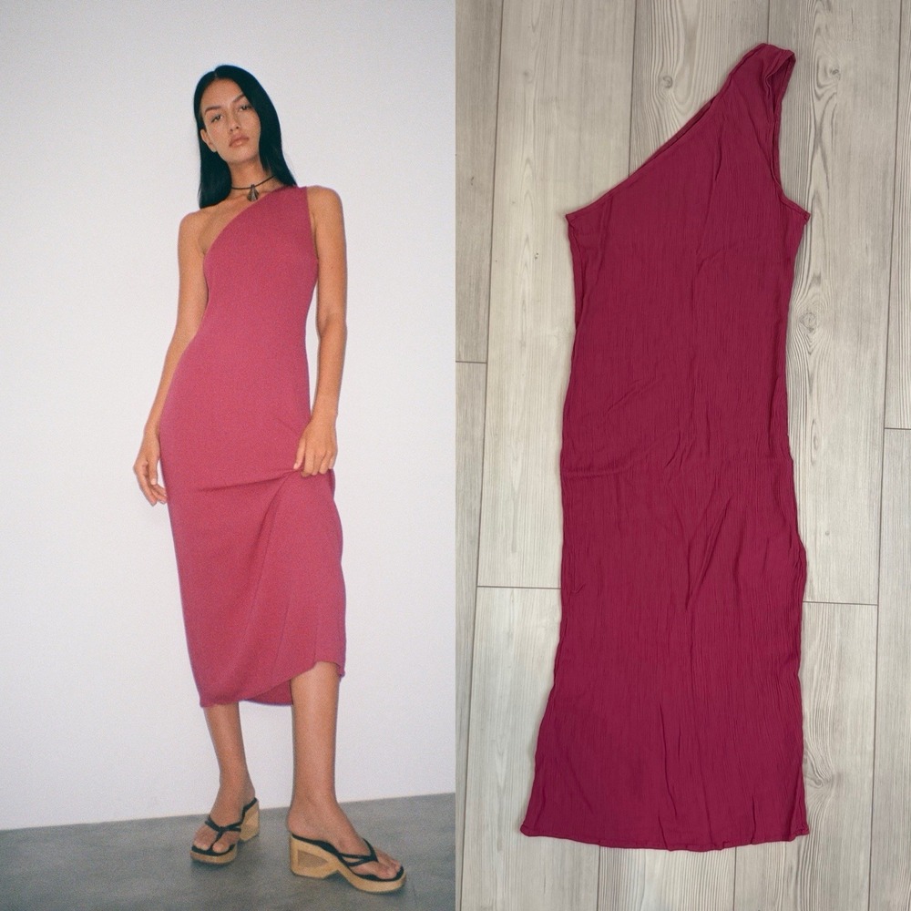NWT Motel Rocks Namjun One Shoulder Midi Dress In Daco Rose Crinkle XL